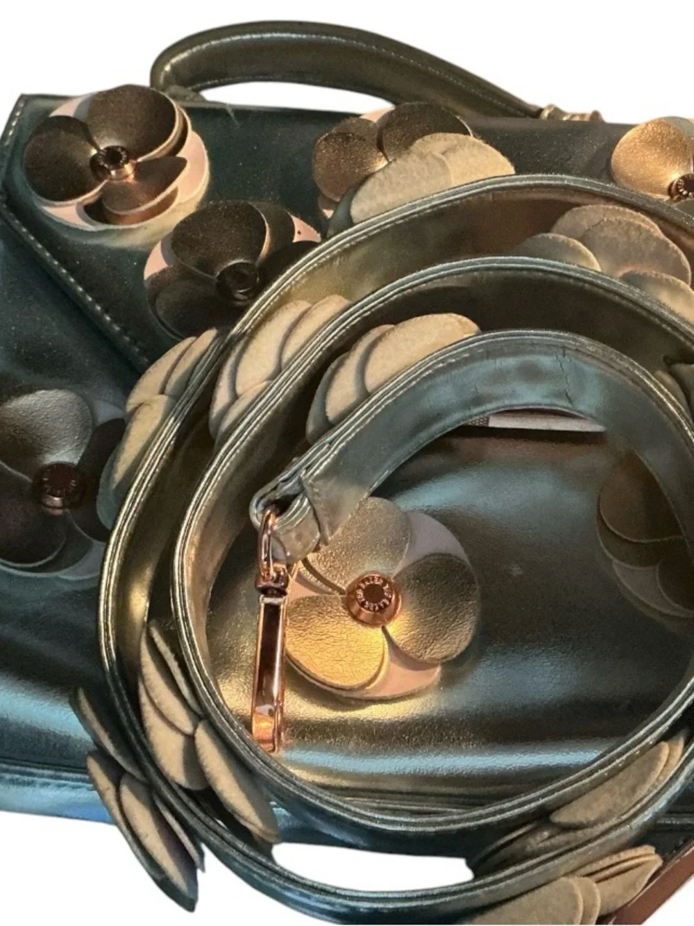 Ted Baker Metallic Silver Top-Handle Satchel
